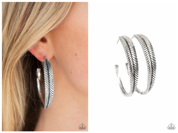 Funky Feathers - Silver Hoop Earring