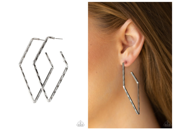 Geo Grunge - Silver Hoop Earring