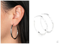 Asymmetrical Attitude - Silver Hoop Earring