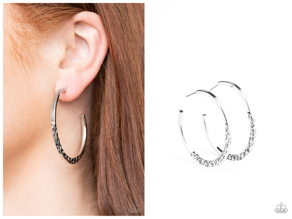 Imprinted Intensity - Silver Hoop Earring