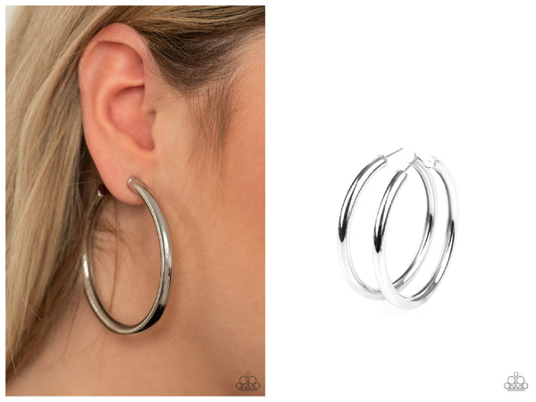 Curve Ball - Silver Hoop Earring