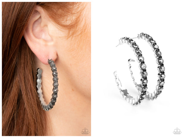 Rhinestone Studded Sass - Silver Hoop Earring