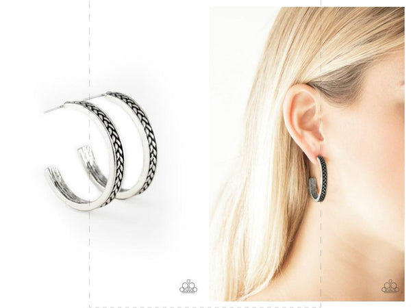 Rugged Retro - Silver Hoop Earring