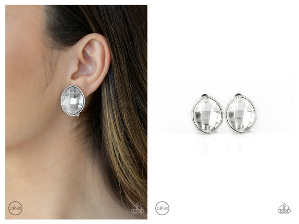 Movie Star Sparkle - White Clip-on Earring