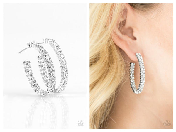 Debonair Dazzle - White Hoop Earring