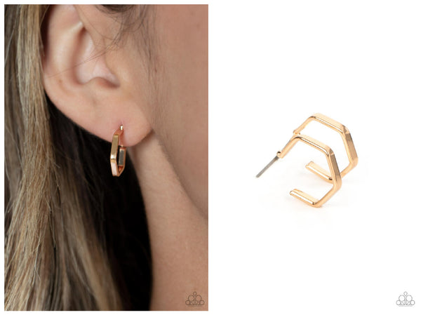 Haute Hexagons - Gold Hoop Earring