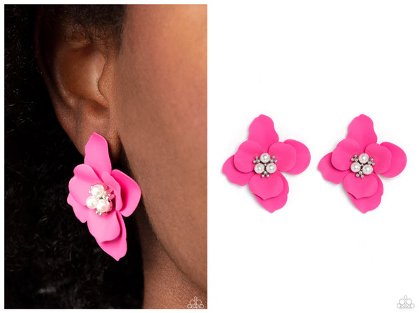 Jovial Jasmine - Pink Post Earring