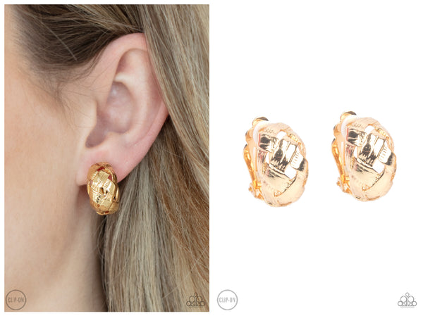 Wrought With Edge - Gold Clip-on Earring