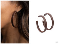 Leather-Clad Legend - Brown Hoop Earring