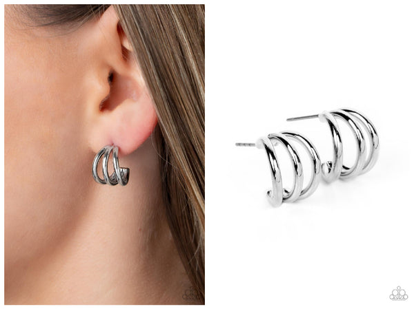 TRIPLE Down - Silver Hoop Earring