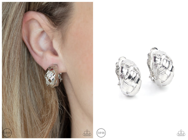 Wrought With Edge - Silver Clip-on Earring