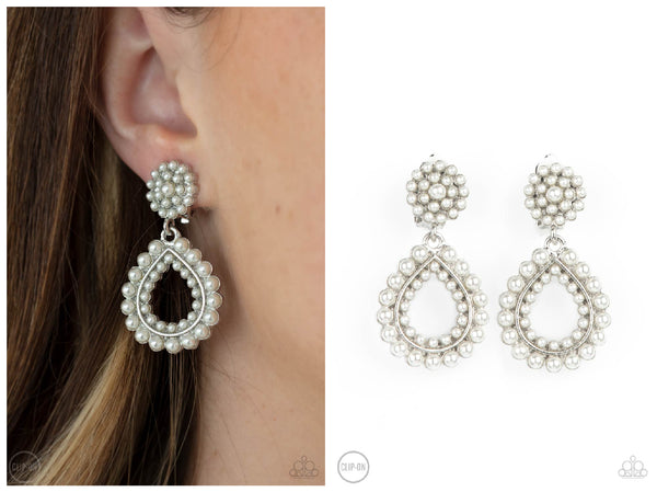 Discerning Droplets - White Clip-on Earring