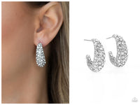 Glamorously Glimmering - White Hoop Earring