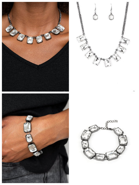 Gunmetal and White Bling Set