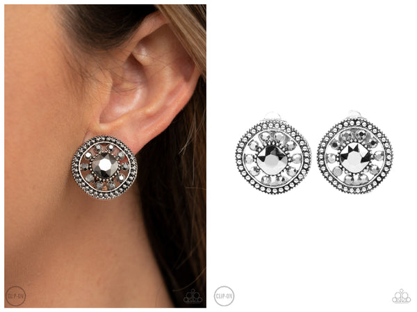 Dazzling Definition - Silver Clip-on Earring