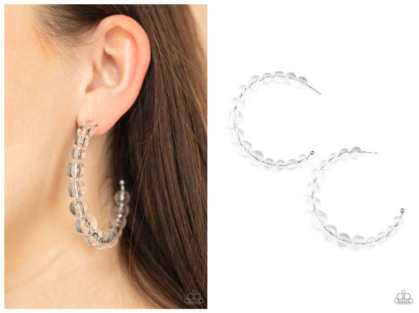 In The Clear - White Hoop Earring