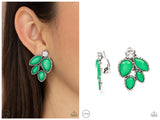 Fancy Foliage - Green Clip-on Earring