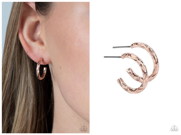 Triumphantly Textured - Rose Gold Hoop Earring