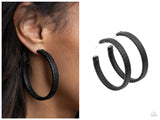 Leather-Clad Legend - Black Hoop Earring