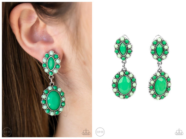 Positively Pampered - Green Clip-on Earring