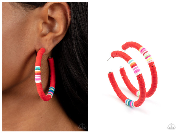 Colorfully Contagious - Red Hoop Earring