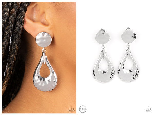 Metallic Magic - Silver Clip-on Earring