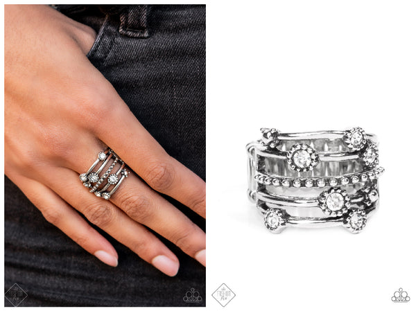 Rhinestone Studded Ritz - White Ring