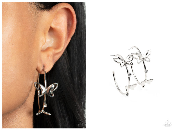 Full Out Flutter - White Hoop Earring